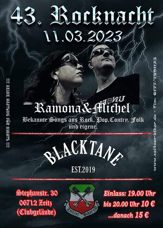 Plakat der 43. Zeitzer Rocknacht am 11.03.2023. flyer 43. rocknacht-11-03-2023